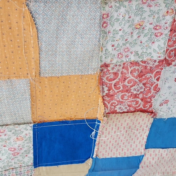 Handmade Vintage Patch Work Top With Vintage Material Squares - Picture 2 of 8